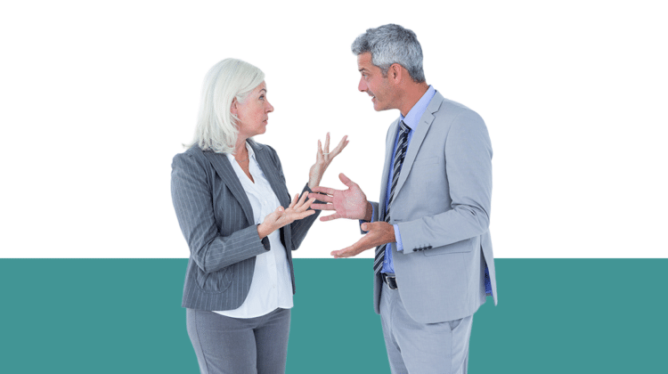 photo of a woman and a man in business clothes arguing, from the Pro Legal Care LLC blog post about divorcing with a business