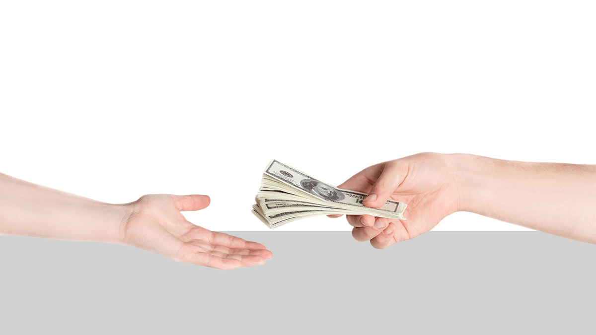 photo of cash being passed from one hand to another from Pro Legal Care LLC's blog post about alimony in Illinois