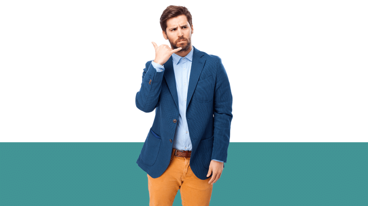 photo of man pretending his hand is a telephone from Pro Legal Care LLC's blog post about questions to ask lawyer for divorce