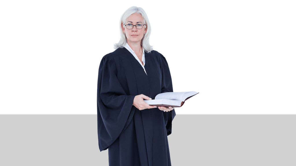 photo of a woman in judge's robes holding a book from Pro Legal Care LLC's blog post about trial for divorce