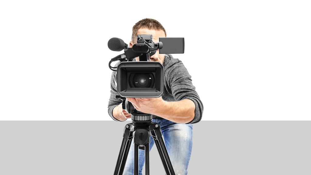 photo of man looking into the viewfinder of a video camera from Pro Legal Care LLC blog post titled "is it illegal to record your spouse without their knowledge"