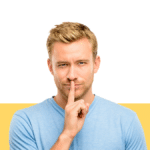 photo of man making shush gesture with finger to his lips from blog post titled what not to say to a guardian ad litem