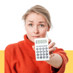 photo of woman holding a calculator towards camera from Pro Legal Care LLC blog post about how the courts impute income for child support and alimony