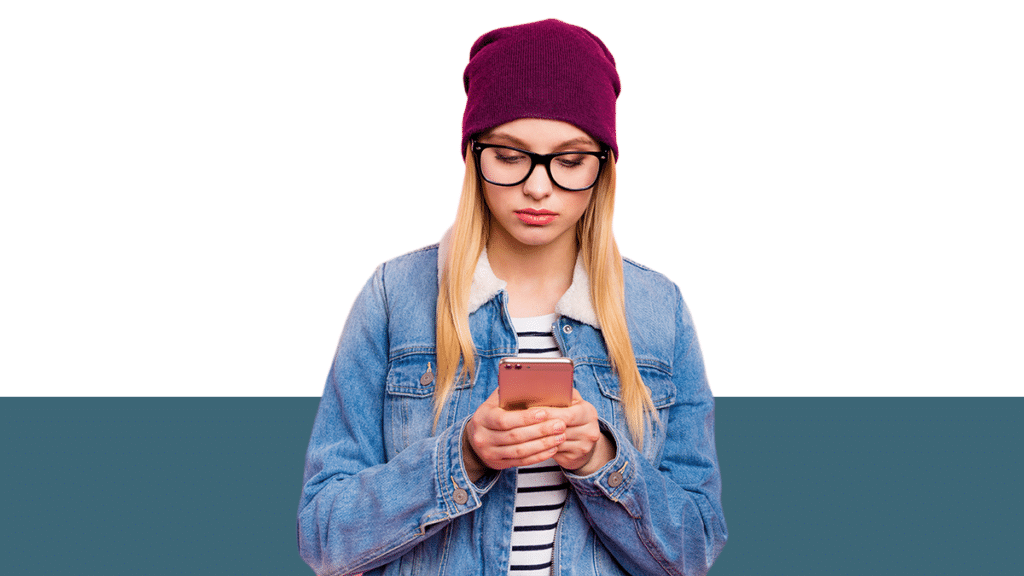 photo of upset woman looking at her phone from Pro Legal Care LLC blog post about an Illinois no contact order