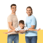 photo of two dads holding their young son from a blog post about second parent adoption