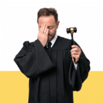 photo of a man in a judge's robe holding a gavel with his hand to his forehead in embarrassment from blog post about how to deal with a vexatious litigant in family court